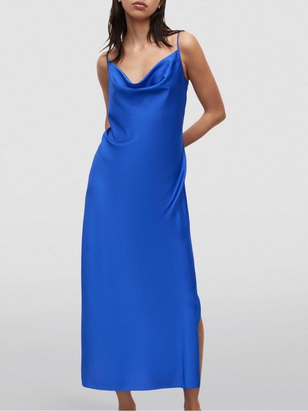 AllSaints Hadley Satin Slipdress in Dazzling Blue